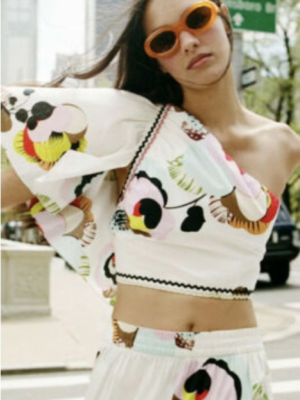 Zara Ivory Floral Asymmetric Top